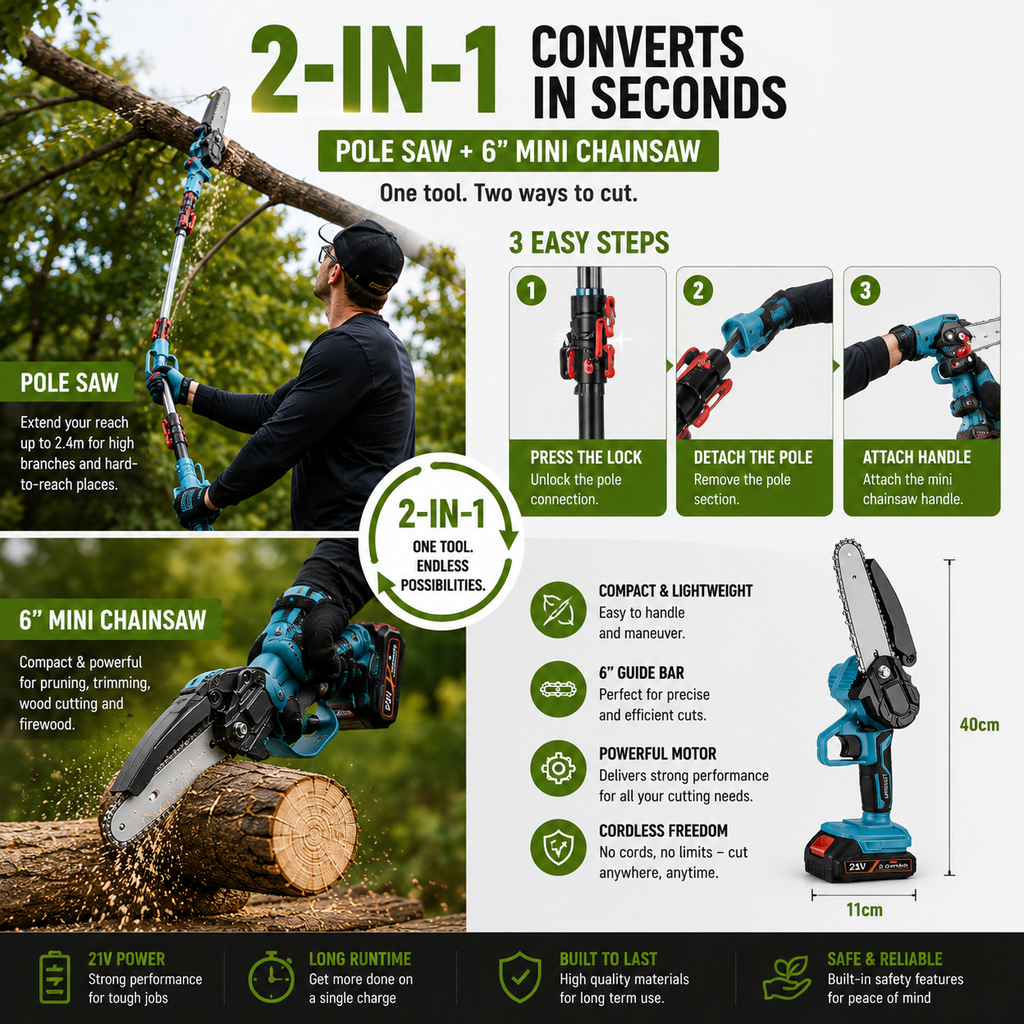 2 In 1 Cordless Chainsaw Pole