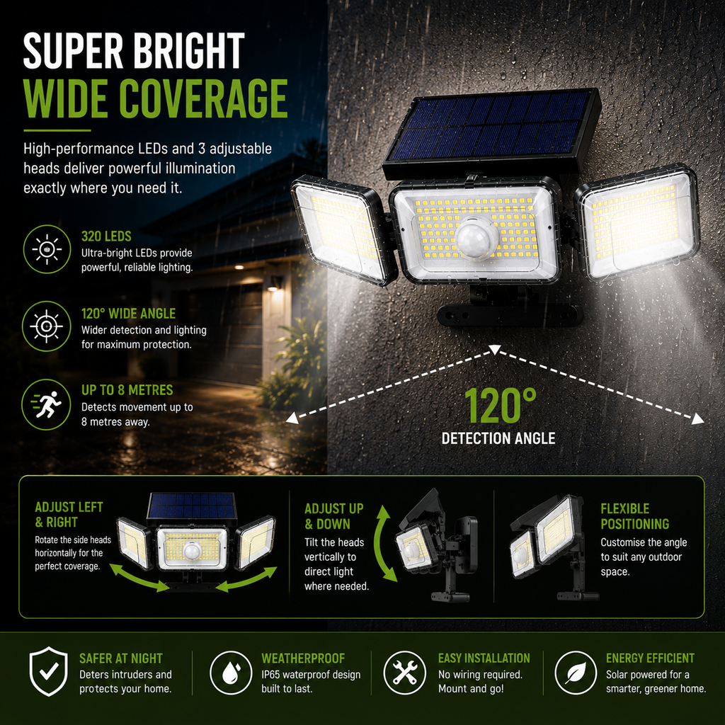 3 Head LED Solar Motion Sensor Light